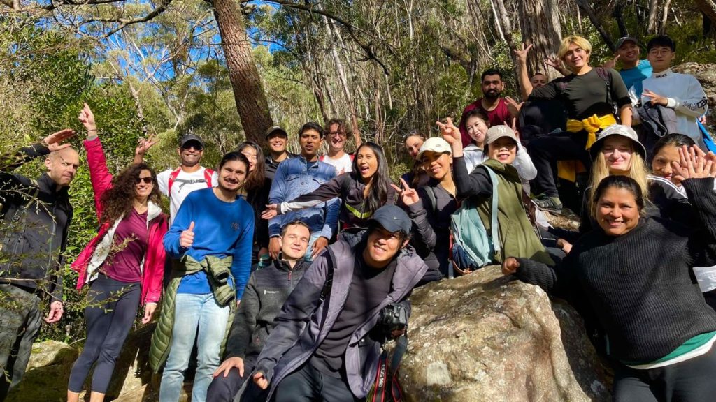 Sydney hiking group trekking through the Grand Canyon track in the Blue Mountains